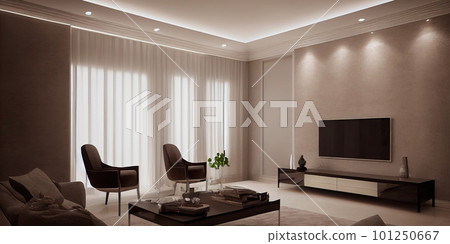 Large luxury modern elegant interiors Living room mockup. Modern style of furniture decoration. Generative AI illustration. 101250667