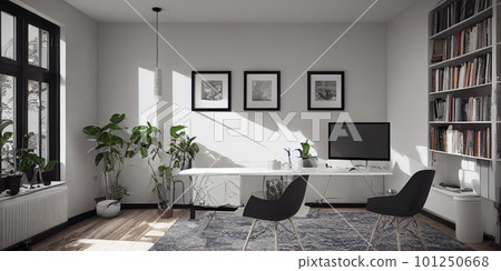 mock up poster frame in boho interior background, wooden living room design, Scandinavian style. Generative AI illustration 101250668