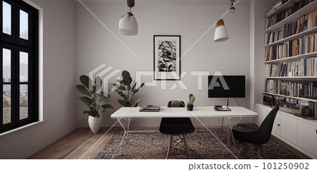 mock up poster frame in boho interior background, wooden living room design, Scandinavian style. Generative AI illustration 101250902