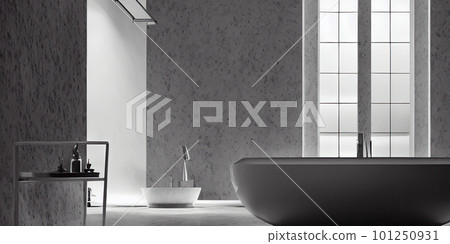 Luxury bathroom with marble. Modern interior hotel or home design with clean and elegance space. Natural lighting window. Generative AI illustration 101250931