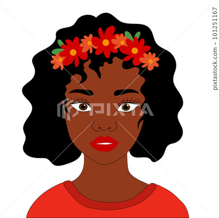 Black woman with wreath flowers on her head.... - Stock Illustration ...