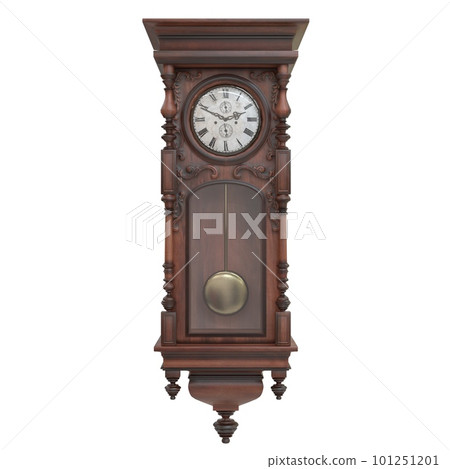 Vintage wooden clock isolated on white background. 3D illustration Vintage wooden clock isolated on white background. 3D illustration 101251201