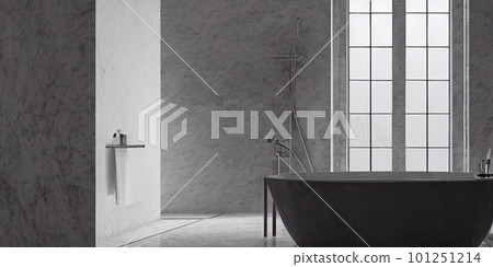 Luxury bathroom with marble. Modern interior hotel or home design with clean and elegance space. Natural lighting window. Generative AI illustration 101251214