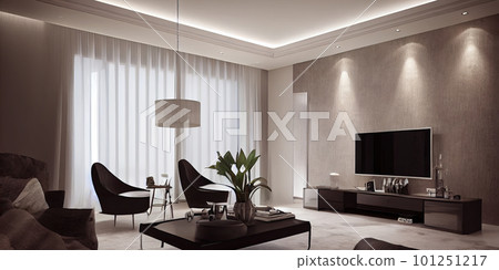 Large luxury modern elegant interiors Living room mockup. Modern style of furniture decoration. Generative AI illustration. 101251217