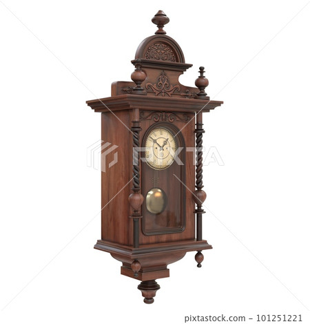 Vintage wooden clock isolated on white background. 3D illustration 101251221