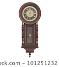 Vintage wooden clock isolated on white background. 3D illustration 101251232