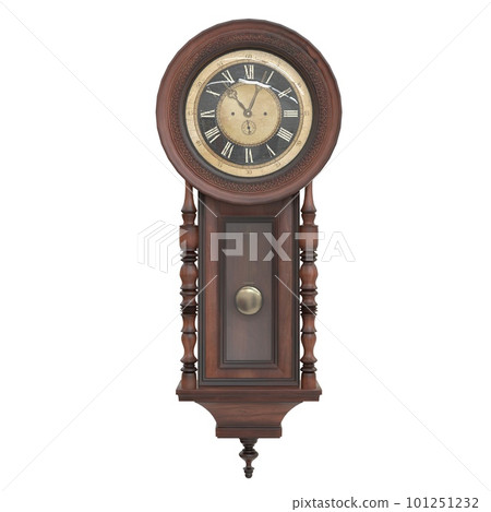 Vintage wooden clock isolated on white background. 3D illustration 101251232