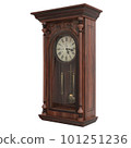 Vintage wooden clock isolated on white background. 3D illustration 101251236