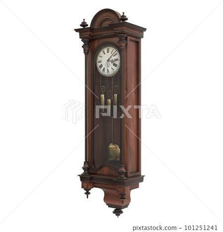 Vintage wooden clock isolated on white background. 3D illustration Vintage wooden clock isolated on white background. 3D illustration 101251241