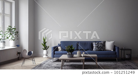 mock up poster frame in boho interior background, wooden living room design, Scandinavian style. Generative AI illustration 101251249