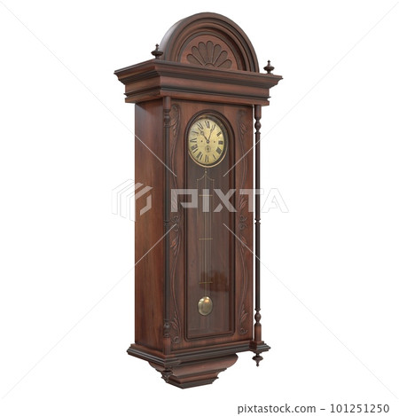 Vintage wooden clock isolated on white background. 3D illustration 101251250