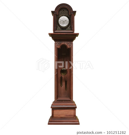 Vintage wooden clock isolated on white background. 3D illustration 101251282