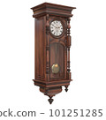 Vintage wooden clock isolated on white background. 3D illustration 101251285