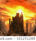 Ruined city sunset illustration digital art painting 101251289