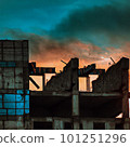 Ruined city sunset illustration digital art painting 101251296