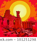 Ruined city sunset illustration digital art painting 101251298