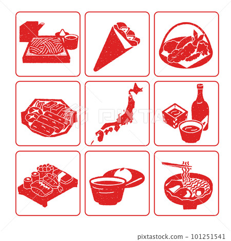 一套關於日本美食 (hanko) 的圖標 一套關於日本美食 (hanko) 的圖標 101251541