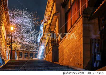 Sannen-zaka (Sannei-zaka) at midnight on the approach to Kiyomizu-dera, cherry blossoms in full bloom Sannen-zaka (Sannei-zaka) at midnight on the approach to Kiyomizu-dera, cherry blossoms in full bloom 101252348