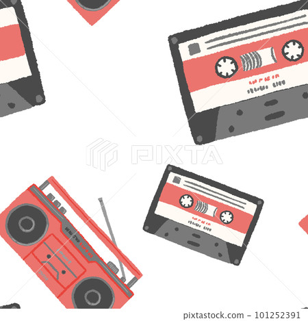 無縫盒式磁帶背景彩色和簡單的手繪插圖 101252391