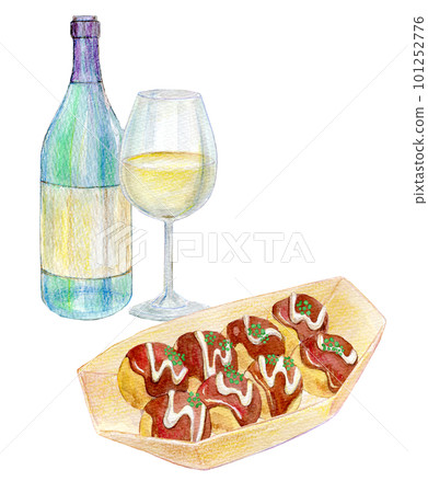 Takoyaki and wine watercolor illustration 101252776