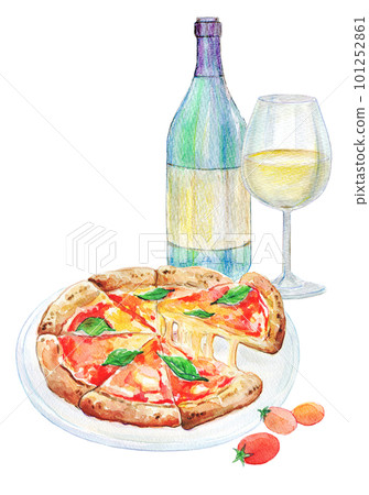 Pizza and wine set watercolor illustration Pizza and wine set watercolor illustration 101252861