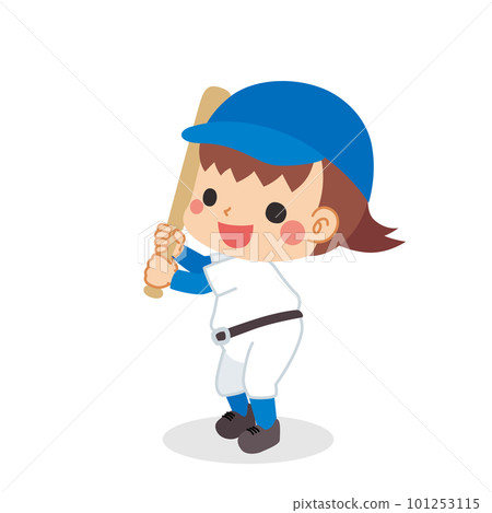 Illustration of a cute girl holding a bat, person, white background, vector, whole body, clip art, baseball 101253115
