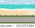 asphalt road next to sandy beach and sea vector background 101253384