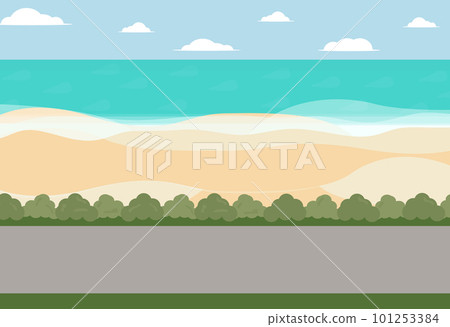 asphalt road next to sandy beach and sea vector background asphalt road next to sandy beach and sea vector background 101253384