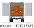 A truck carries dangerous chemicals in barrels labeled radioactive 101253385