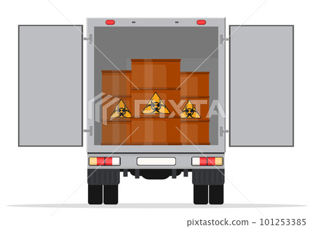 A truck carries dangerous chemicals in barrels labeled radioactive A truck carries dangerous chemicals in barrels labeled radioactive 101253385