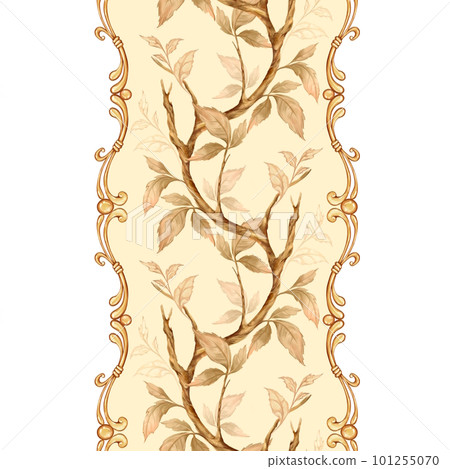Decorative seamless border with branch and leaves. Element for design. 101255070