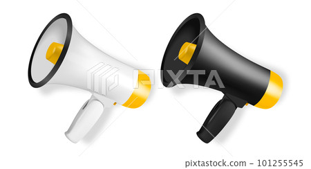 Vector Realistic 3d Simple White and Black Megaphone Icon Set Closeup Isolated. Design Template, Banner, Web. Speaker Design Template. Announcement, Attention Concept 101255545