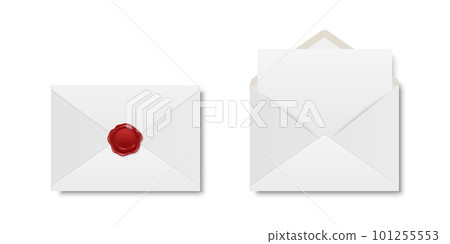 Vector Realistic White Closed Envelope with Red Wax Seal and Opened Envelope with Letter Inside. Folded and Unfolded White Envelope Icon Set Isolated. Message, Alert, Surprise, Secret Concept Vector Realistic White Closed Envelope with Red Wax Seal and Opened Envelope with Letter Inside. Folded and Unfolded White Envelope Icon Set Isolated. Message, Alert, Surprise, Secret Concept 101255553