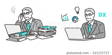 與DX/商務人士/IT/西裝/DX一起提高工作效率的高級經理矢量圖素材 與DX/商務人士/IT/西裝/DX一起提高工作效率的高級經理矢量圖素材 101255727