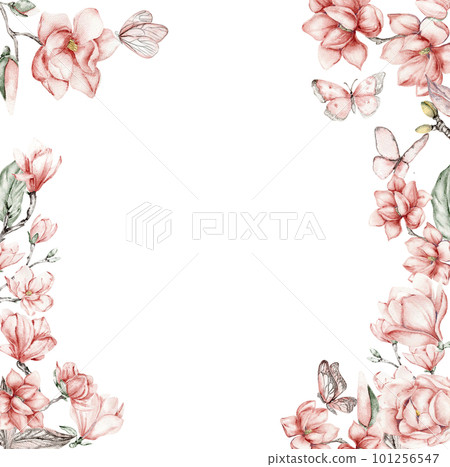 Watercolor hand drawn spring garden full of flowers square frame. Watercolor illustration for scrapbooking. Cartoon hand drawn background with flower for kids design. Perfect for wedding invitation. Watercolor hand drawn spring garden full of flowers square frame. Watercolor illustration for scrapbooking. Cartoon hand drawn background with flower for kids design. Perfect for wedding invitation. 101256547