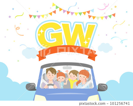 Vector illustration material of a family of four driving to GW 101256741