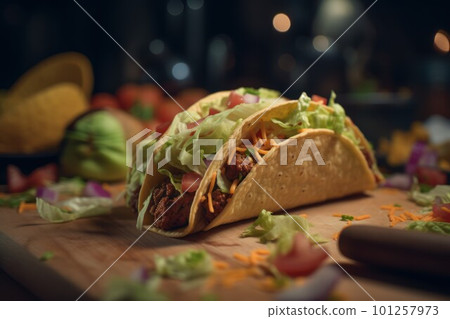 Tasty hard taco. Meal salad. Generate Ai 101257973