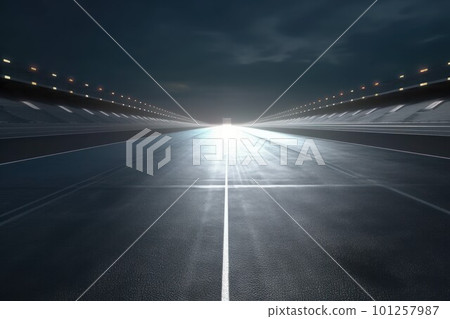 Night race track finish line. Start speed. Generate Ai 101257987
