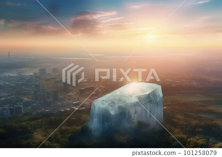 Big crystal near city. Magic frozen sky. Generate Ai Big crystal near city. Magic frozen sky. Generate Ai 101258079