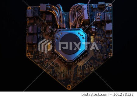 Old heart made of circuits. Cyberpunk engine. Generate Ai Old heart made of circuits. Cyberpunk engine. Generate Ai 101258122
