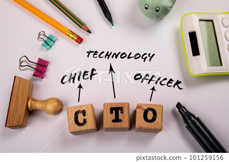 CTO - Chief Technology Officer. Wooden blocks on a white office table 101259156