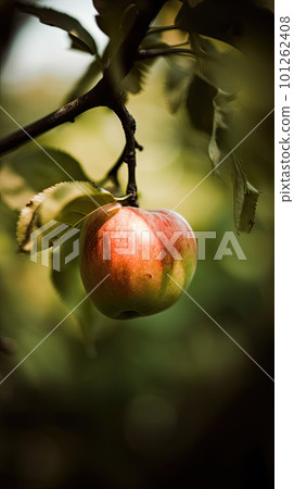 AI generated Ripe apple on the tree. Selective focus AI generated Ripe apple on the tree. Selective focus 101262408