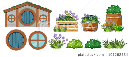 Fantasy brick house with outdoor plant element 101262584