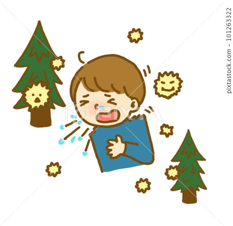 Illustration of a boy sneezing with hay fever Illustration of a boy sneezing with hay fever 101263322
