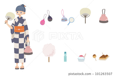 A woman who goes to a summer festival in a yukata 101263507