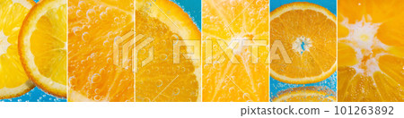 Banner with assortment of juicy and ripe oranges from fruits collage. Banner with assortment of juicy and ripe oranges from fruits collage. 101263892