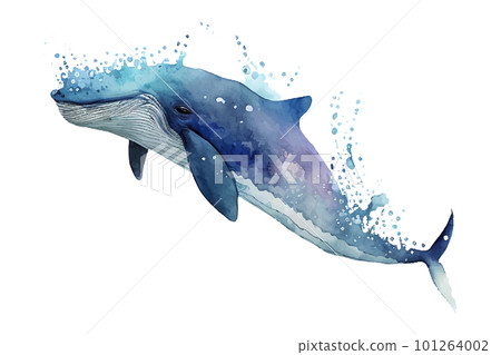 Blue whale vector art isolated on white background Ocean fauna Cartoon nautical illustration Marine style for greeting card logo or decoration 101264002