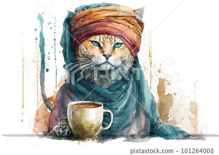 Turkish Cat with coffee cup. Muslim cat with... - Stock Illustration  [101264008] - PIXTA