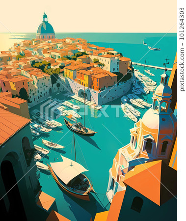 Illustration of the beautiful city of Venice. City of gondoliers, bridges, carnivals and love. Italy Illustration of the beautiful city of Venice. City of gondoliers, bridges, carnivals and love. Italy 101264303