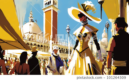 Illustration of the beautiful city of Venice. City of gondoliers, bridges, carnivals and love. Italy 101264309